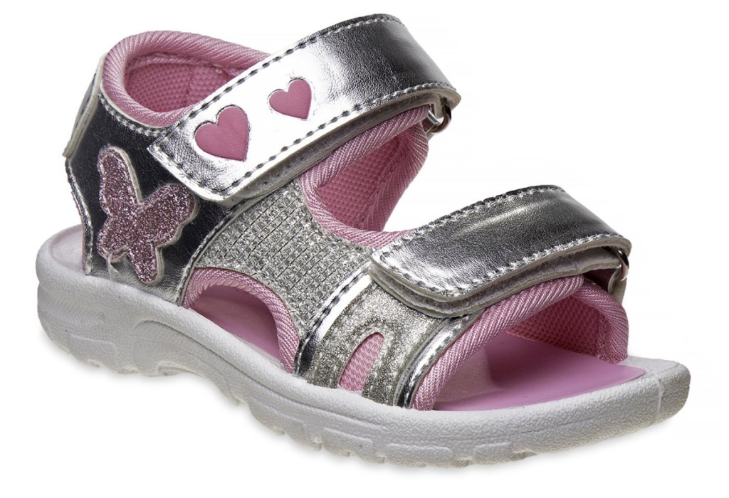 Rugged Bear Metallic/Glitter Butterfly & Hearts Two Strap Athletic Sandals