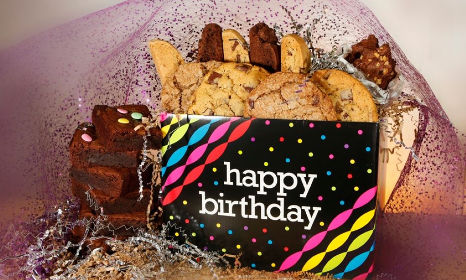 baked goods in a Happy Birthday box