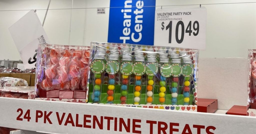 sam's club valentine's day party packs with swirl pops and bubble gum