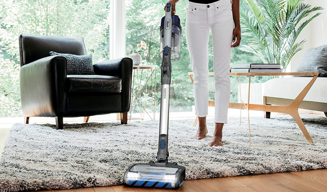 cordless vacuum on living room rug