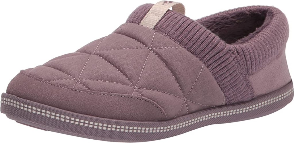 mauve slipper with a quilted design