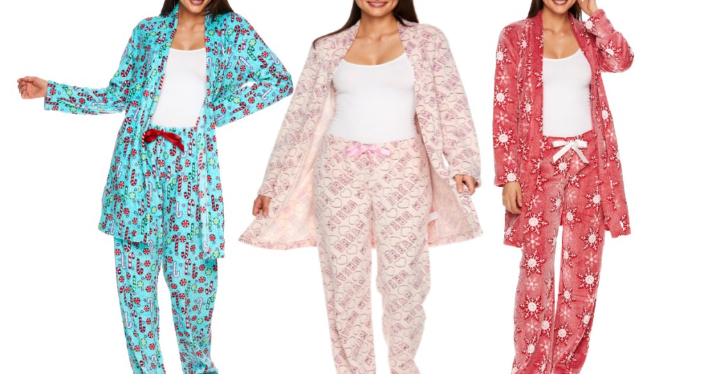 Sleep & Co. Women's & Women's Plus Plush Robe and Pajama Pant 2pc Set