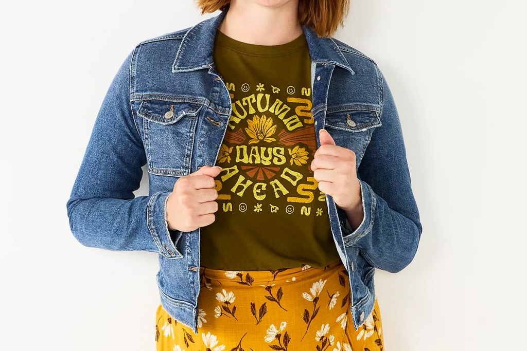 woman modeling jean jacket