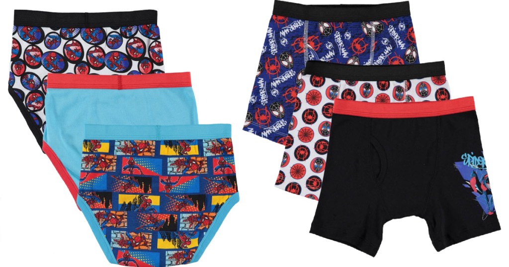 six pairs of boys undewear with a Spider-Man theme