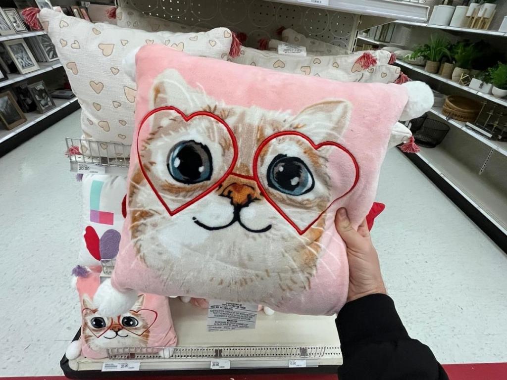 Spritz Kitty Valentine's Day Pink Throw Pillow