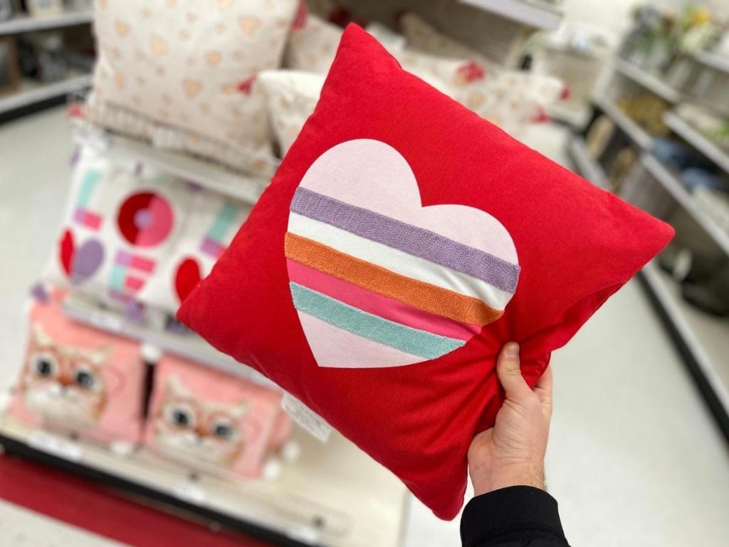Spritz Striped Heart Valentine's Day Red Throw Pillow