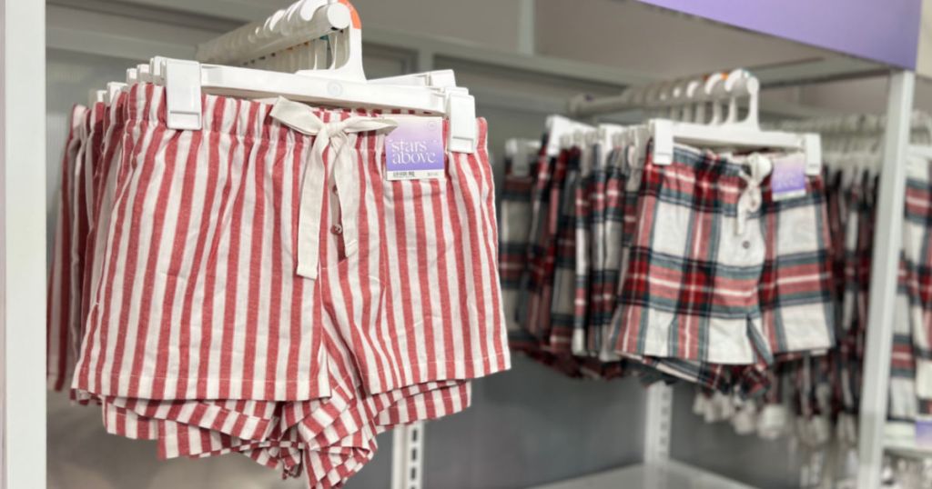 red striped and plaid pajama shorts 