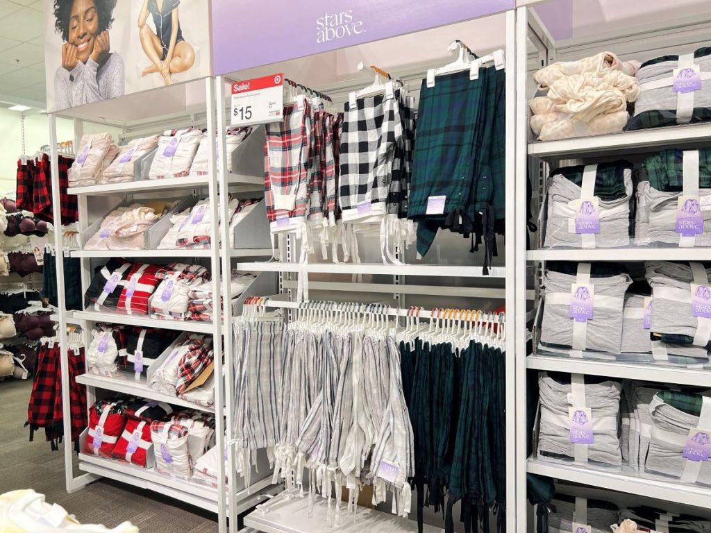 display of pajamas at Target