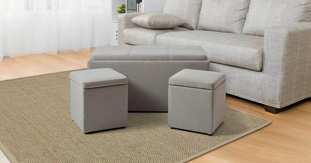 storage bench with ottomans in living room