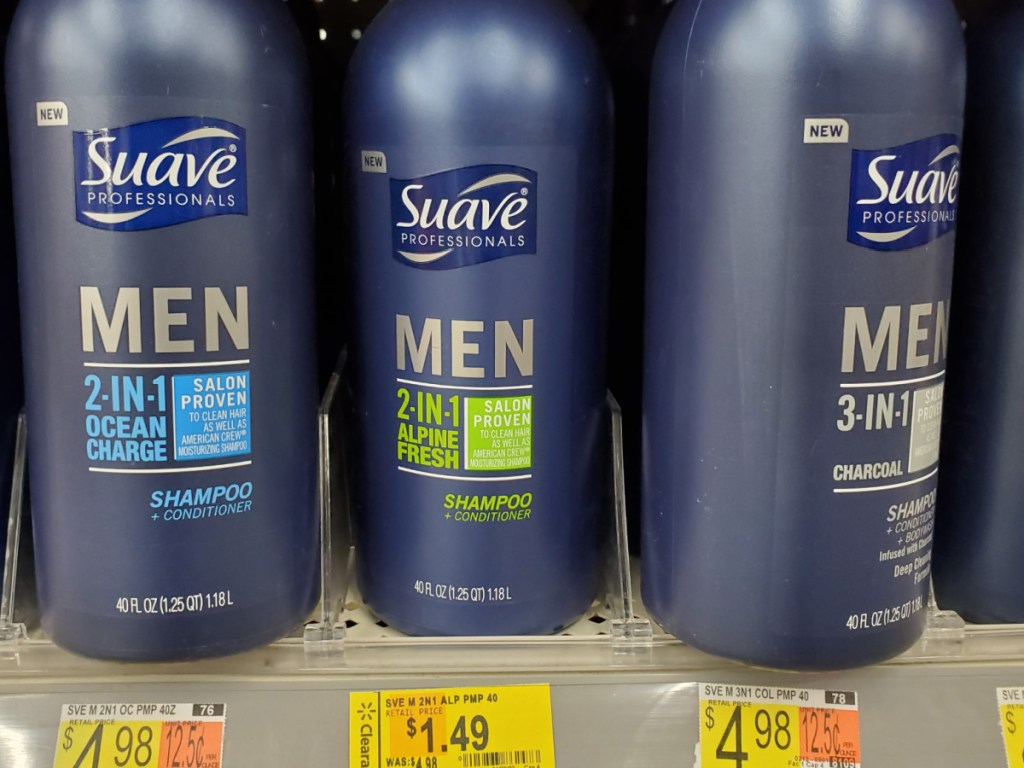 men's combo shampoo and conditioner on store shelf