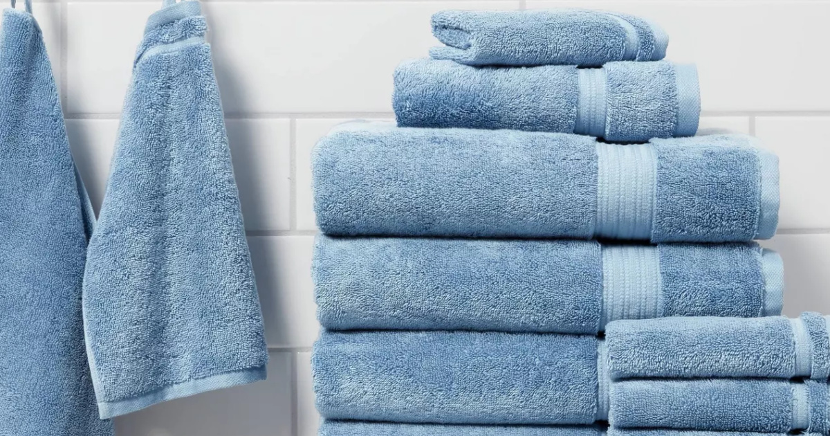 light blue towels in stack