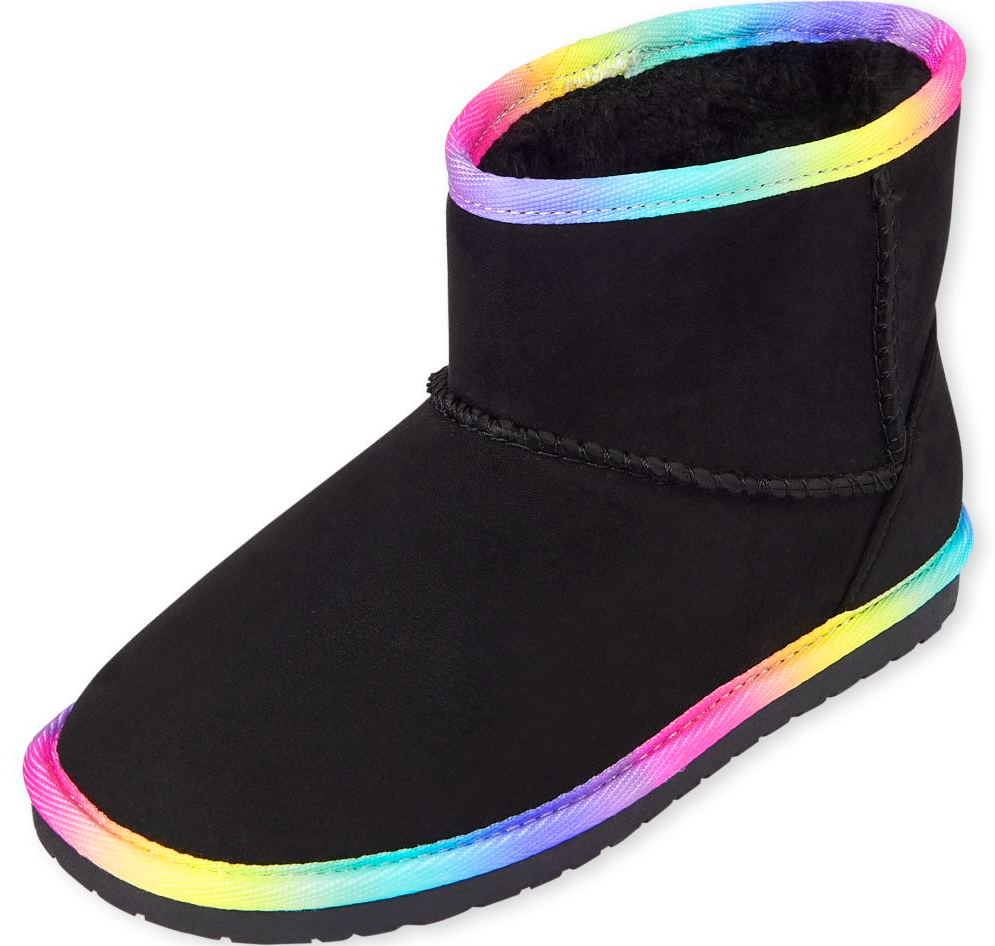 black boot with rainbow lining