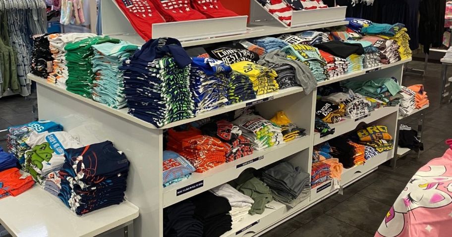 display of The Children's Place shirts