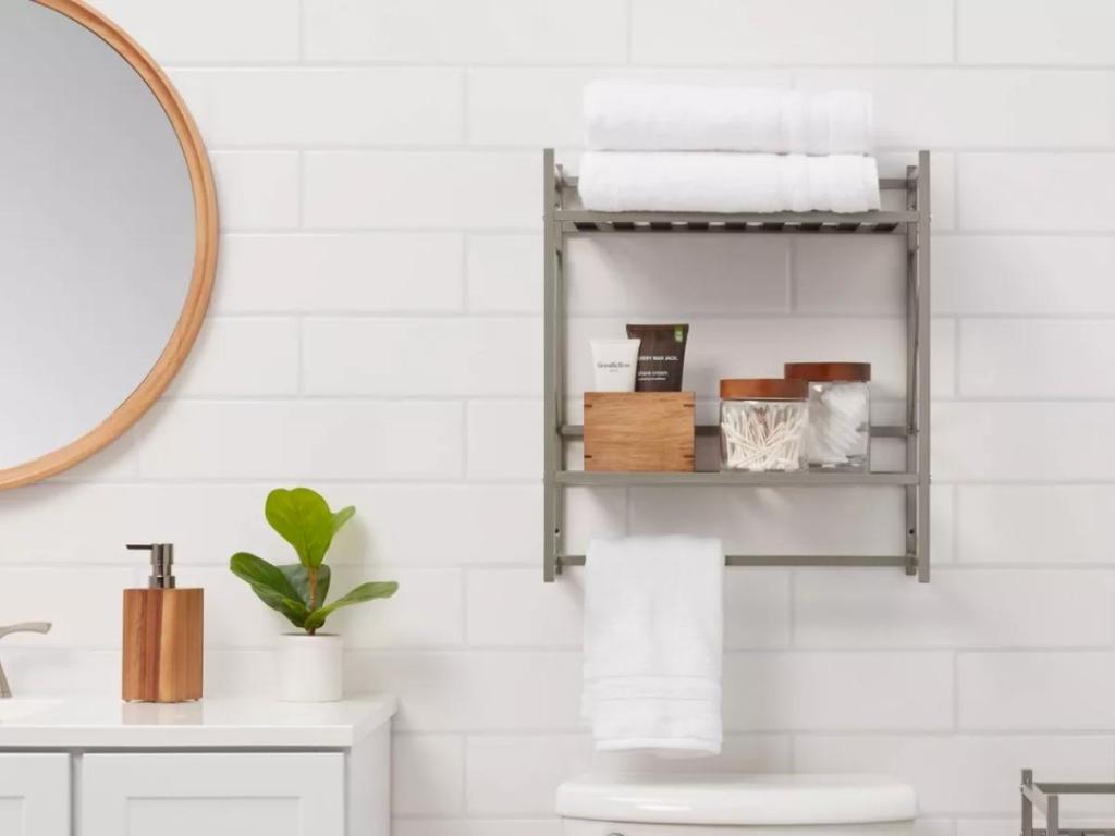 threshold square tube wall shelf in bathroom