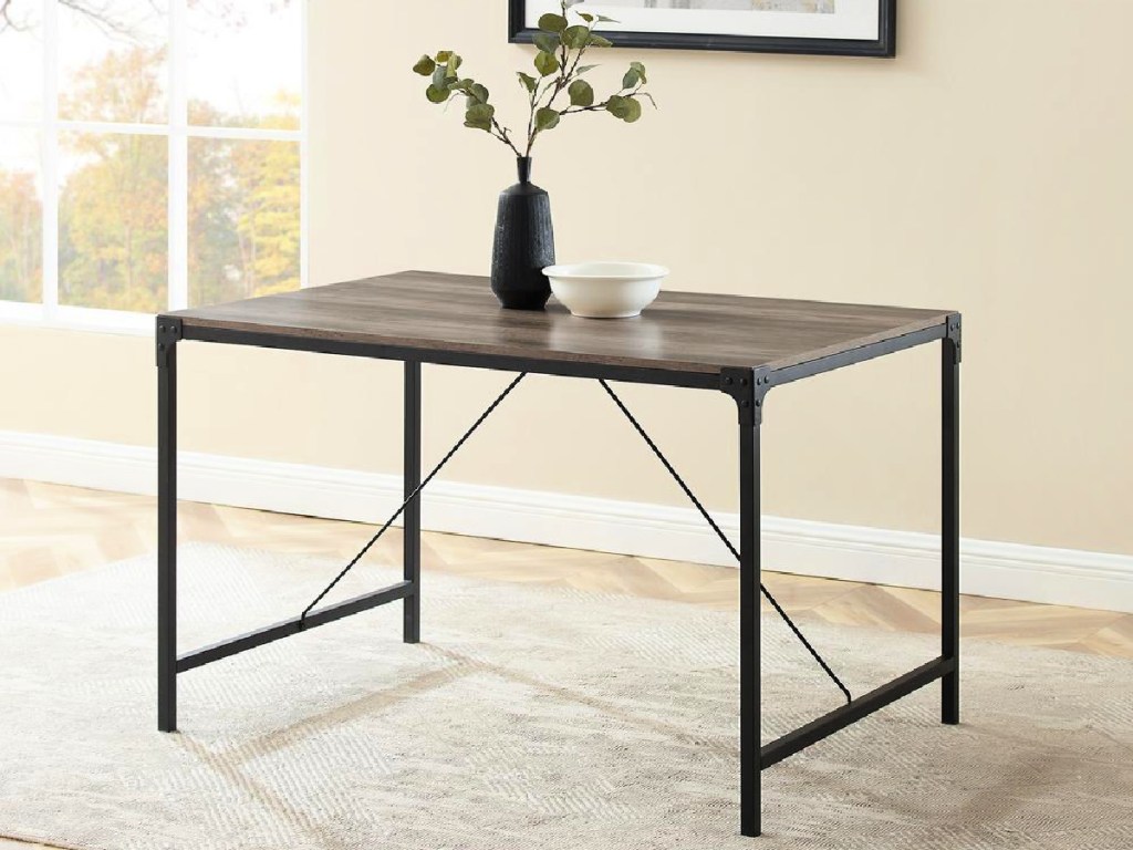 Walker Edison Furniture 48" Industrial Angle Iron Wood Dining Table in Grey Wash
