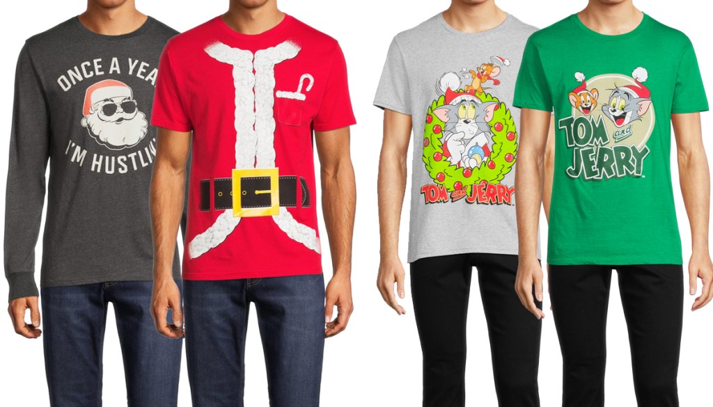 4 men in christmas graphic tees