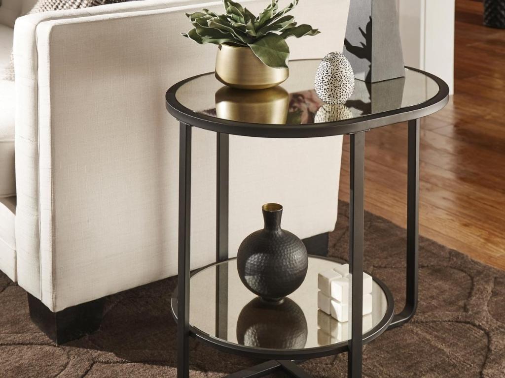 Weston Home Selah Oval End Table w/ Antique Mirror Top