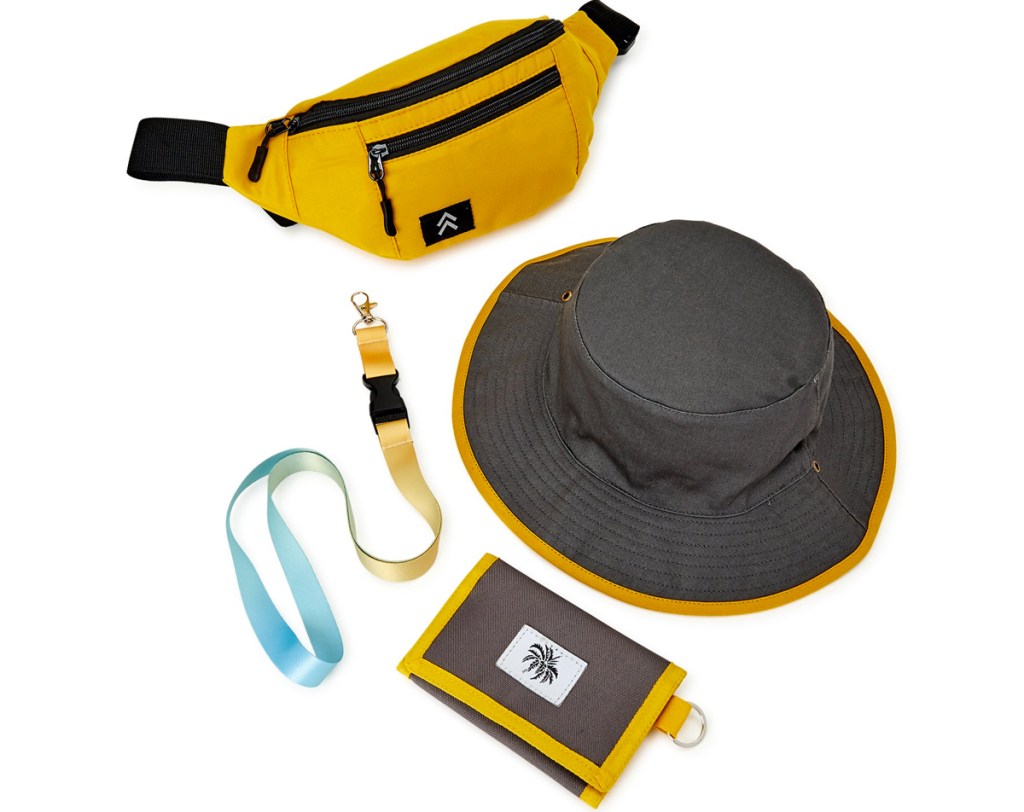 boys hat, fanny pack, lanyard, and wallet set