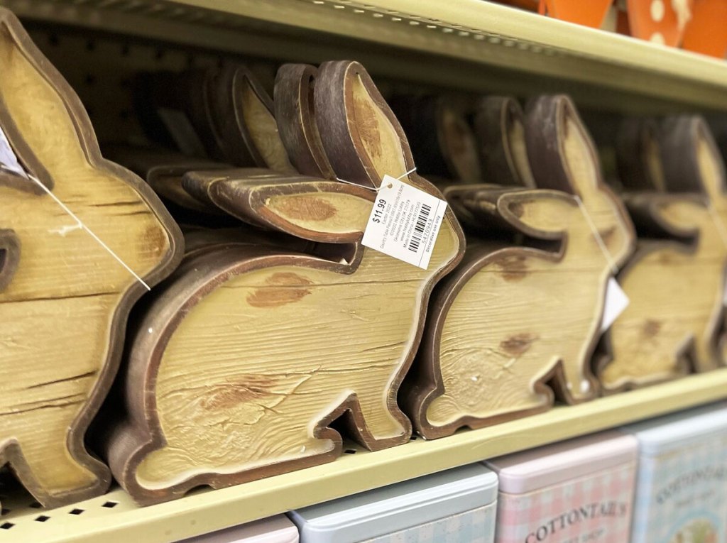 wood bunny decor on store shelf