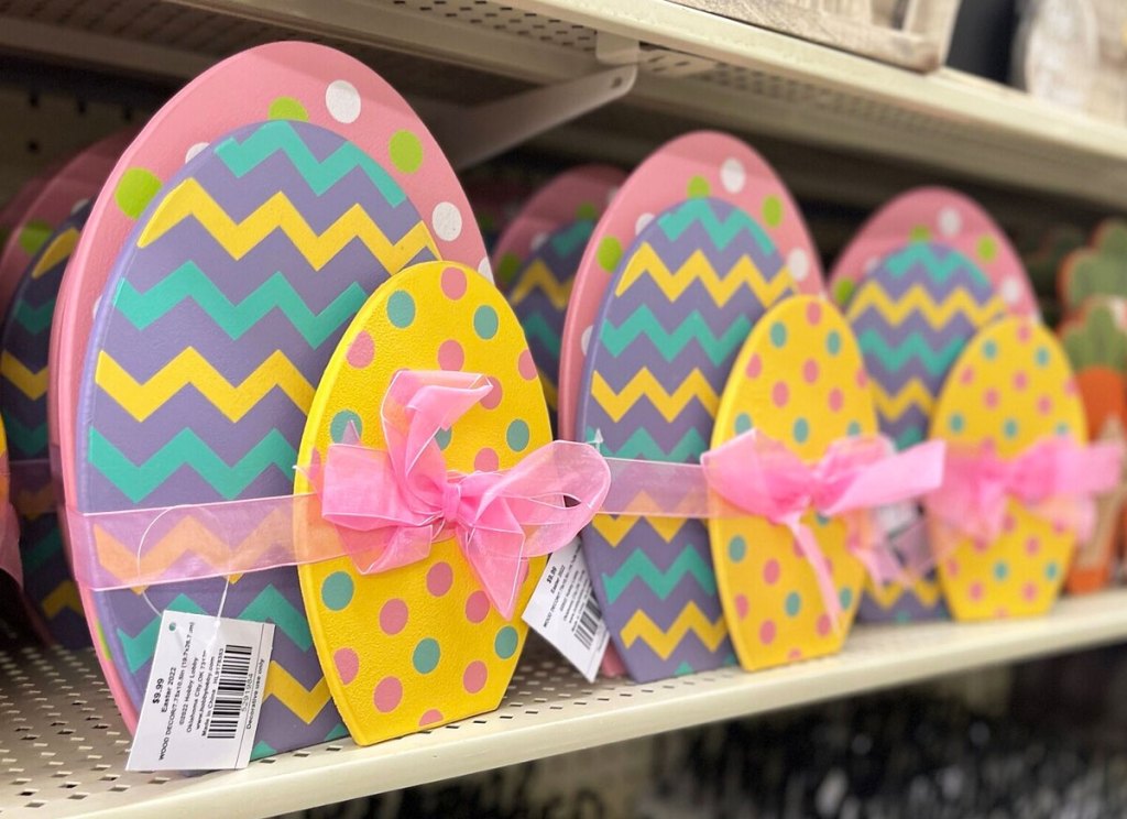 colorful easter egg decor on store shelf