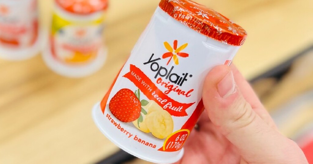 Hand holding a Yoplait Yogurt