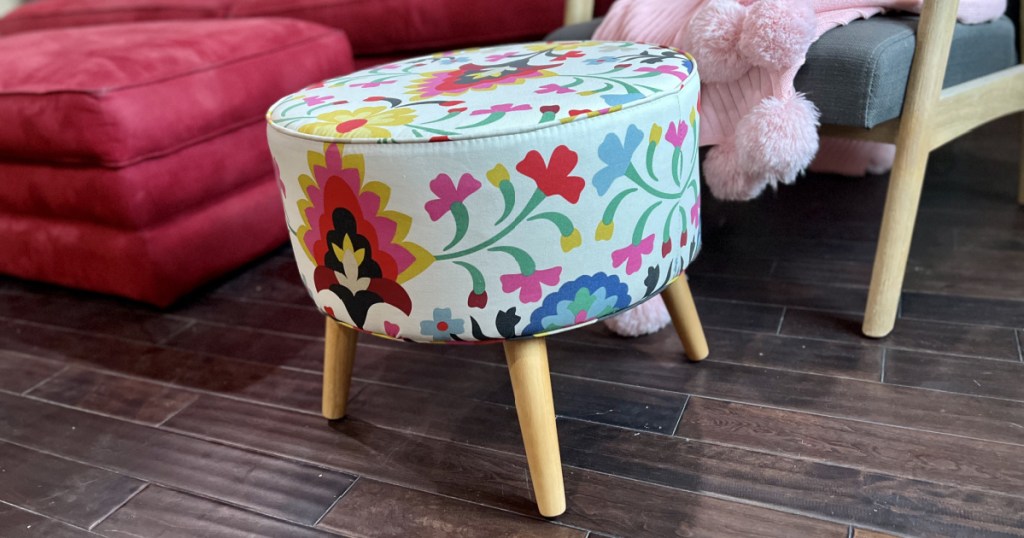 pink and green floral ottoman w/ legs