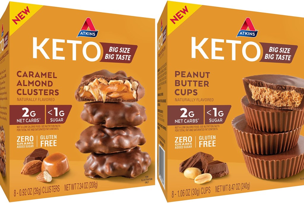 two boxes of atkins keto snacks