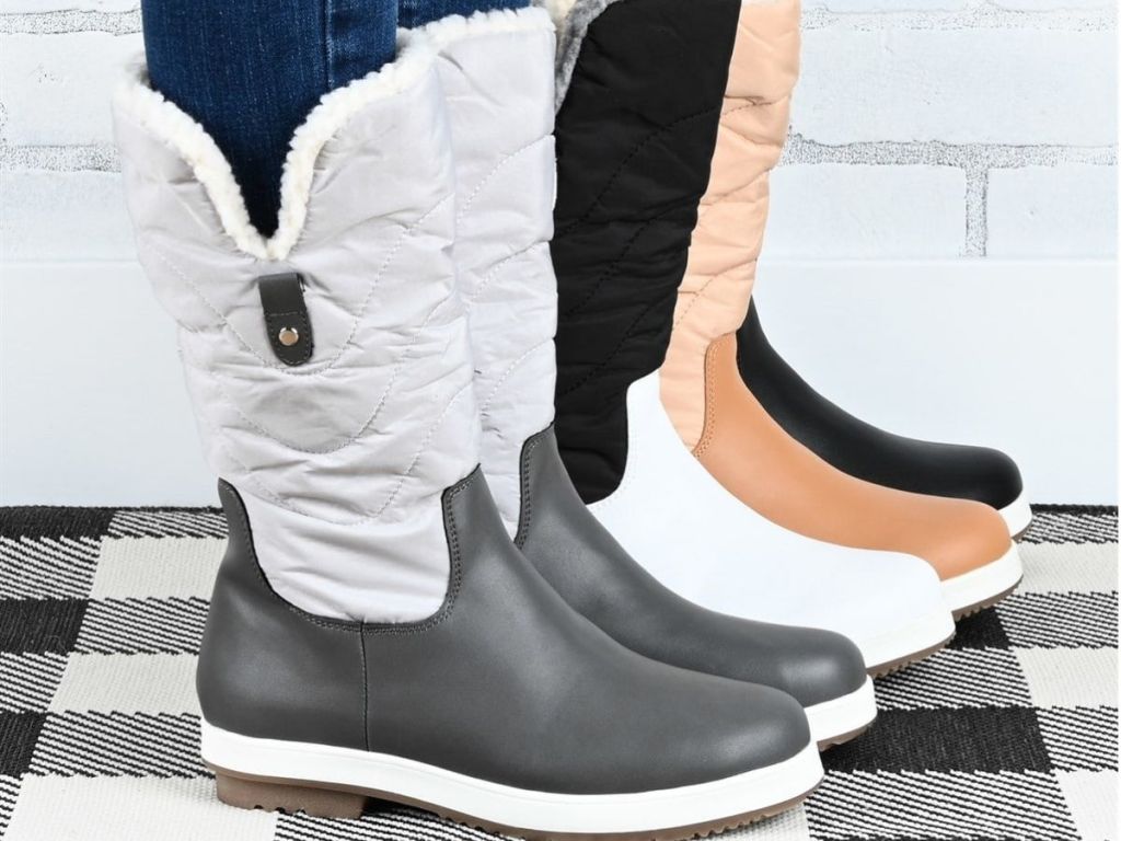 gray and white duck boots