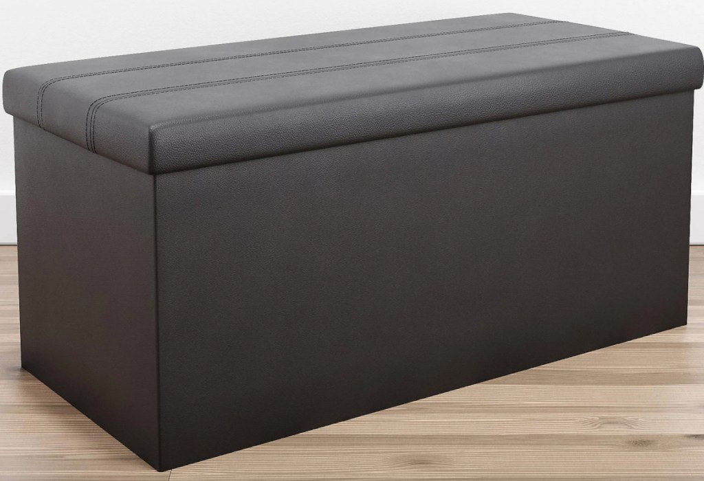 brown storage ottoman with lid on