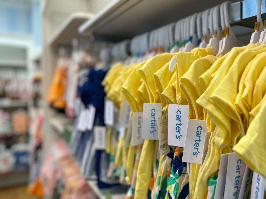 row of Carter's apparel on hangers