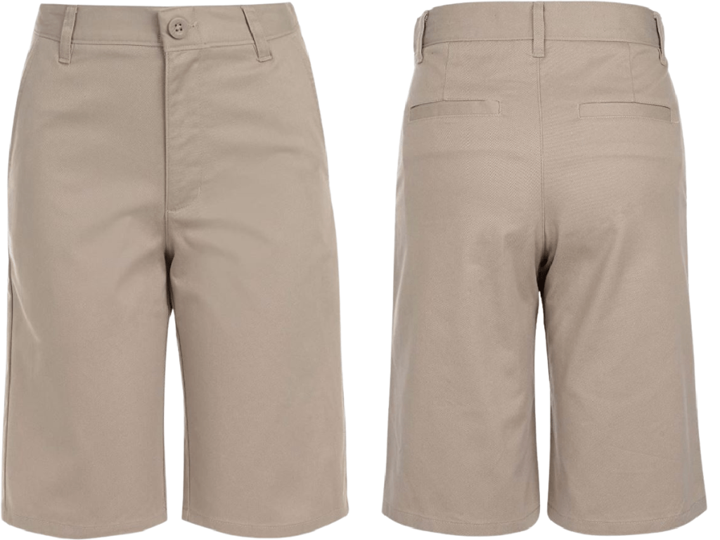 khaki shorts view from front and back