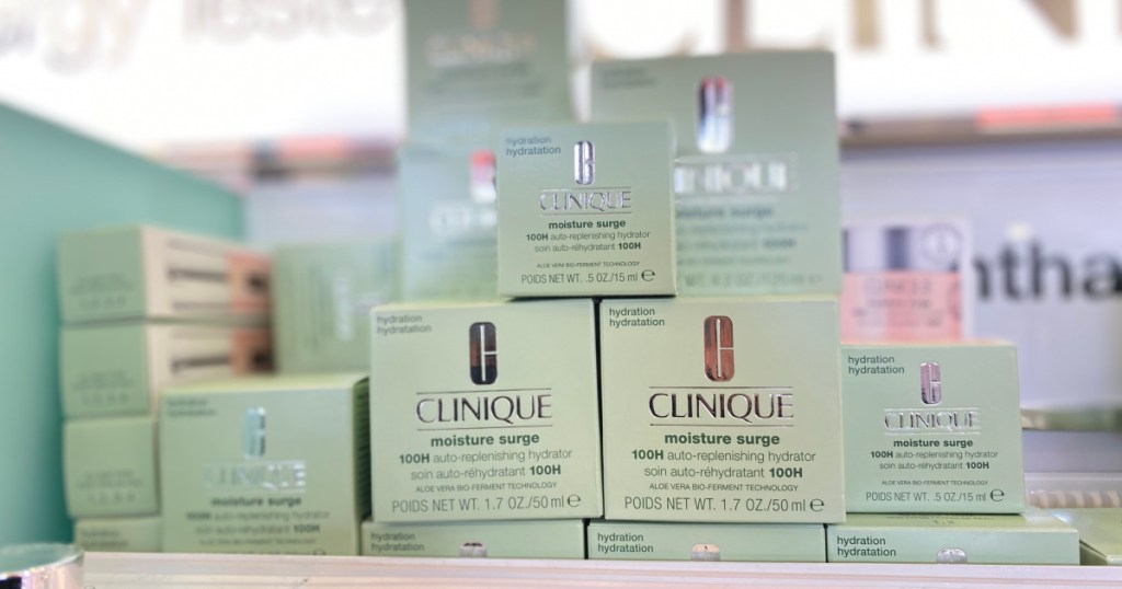 boxes of clinique moisturizers stacked