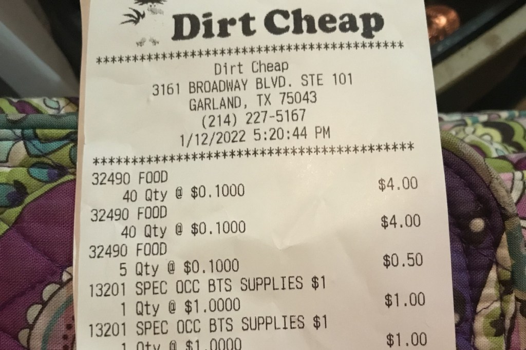 dirt cheap receipt 