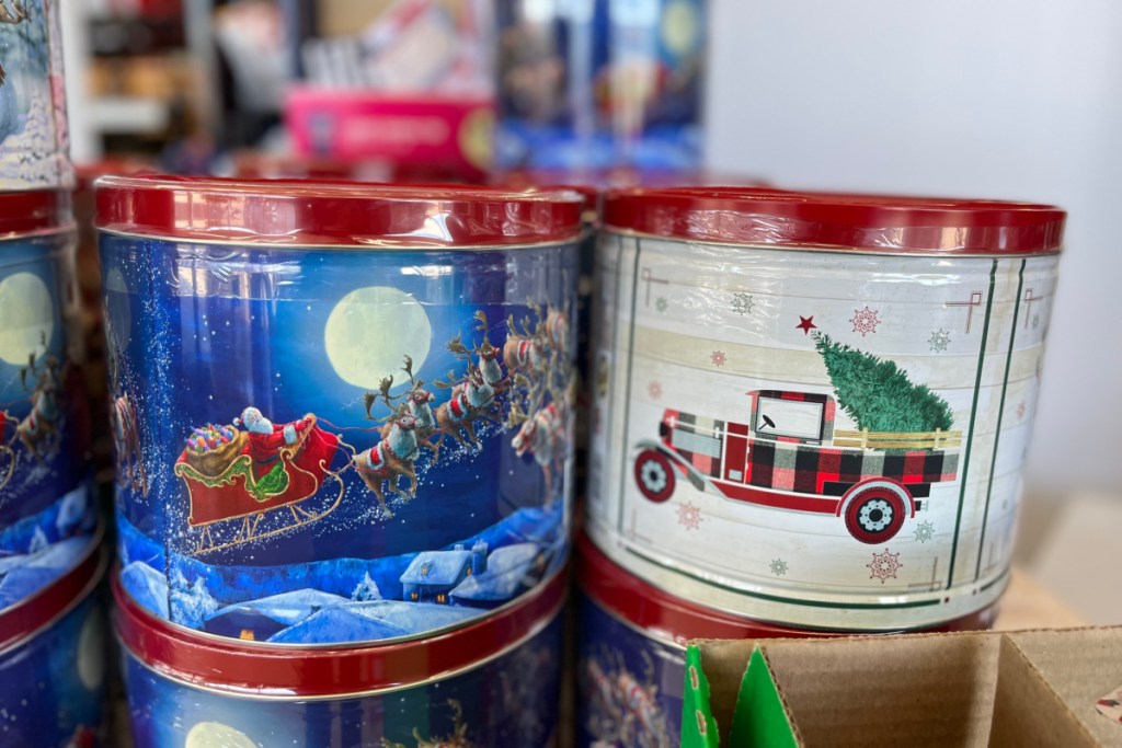 holiday popcorn tins in store