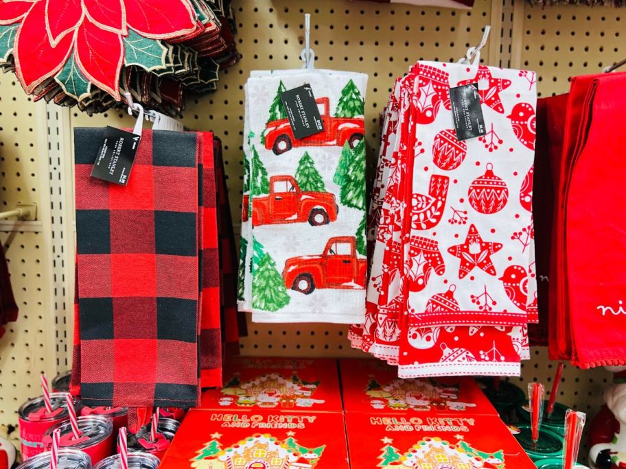 dish towel sets on a store aisle