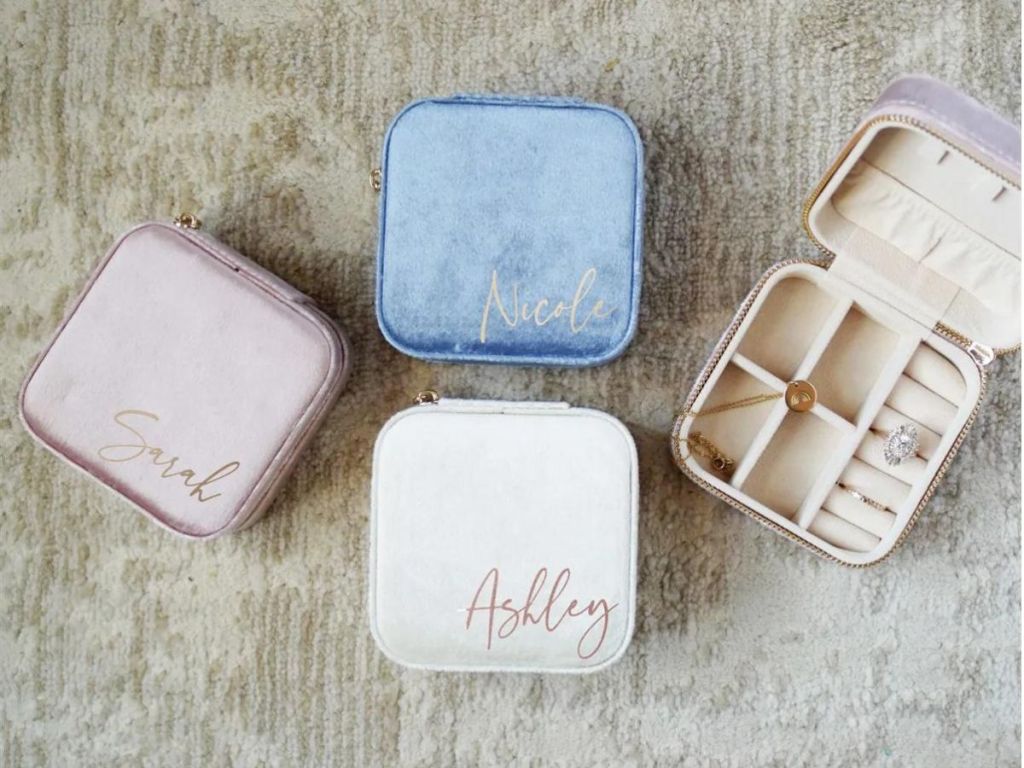 4 personalized tiny jewelry boxes