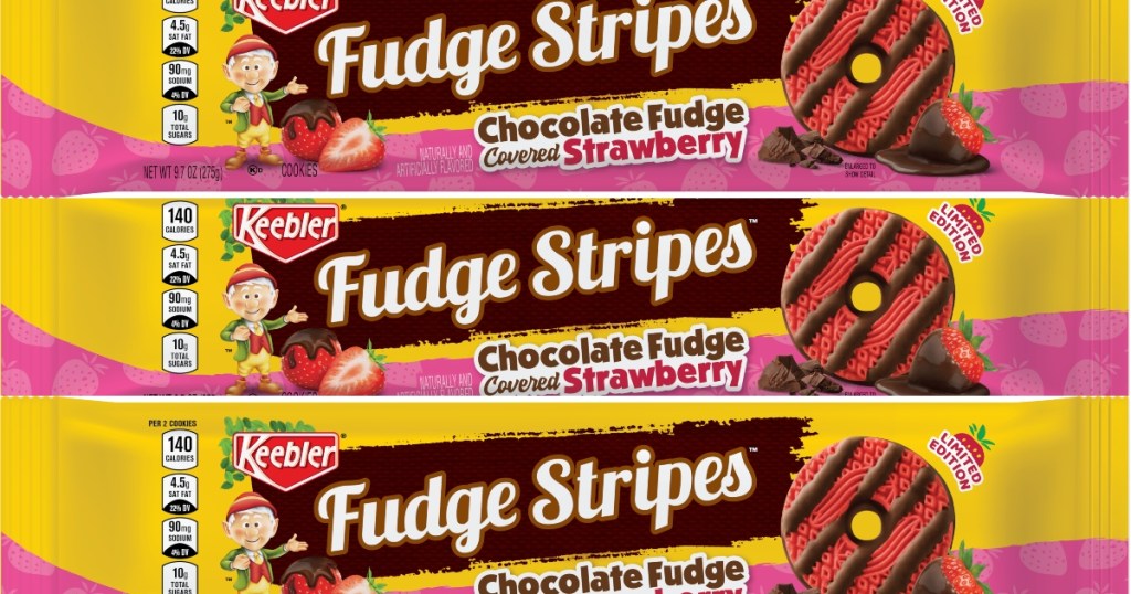 3 packages of Keebler Chocolate Covered Strawberry Fudge Stripes