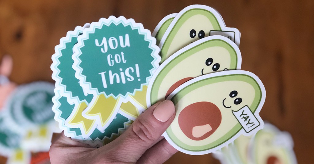 hand holding a fan of avocado and you got this stickers