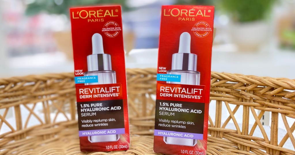 packages of loreal face serum in a basket