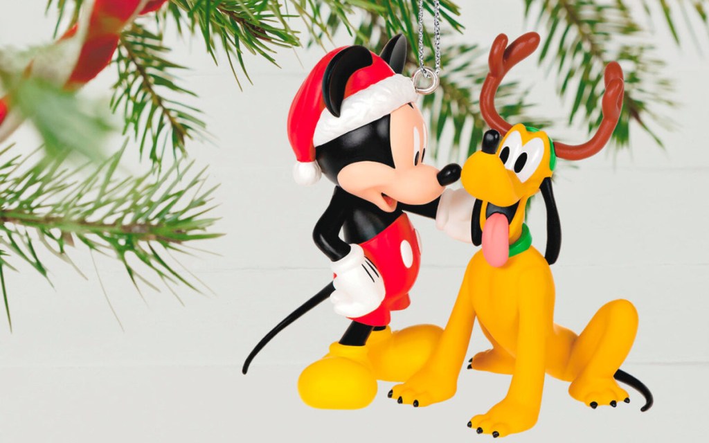 mickey mouse and pluto christmas ornament