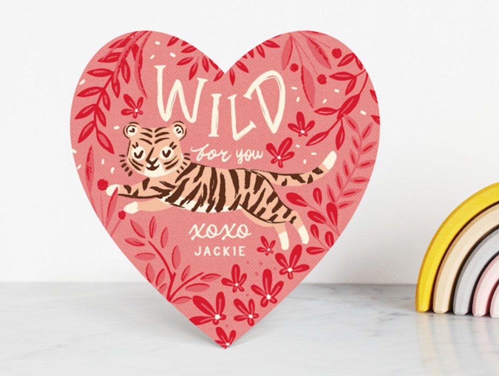 wild for you heart shaped valentine with tiger on front
