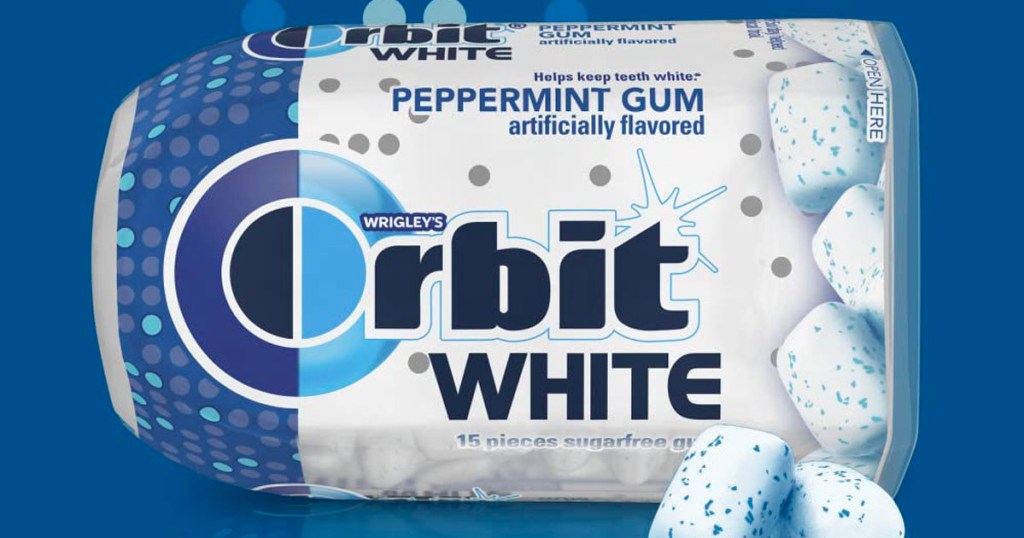 orbit white gum pack on blue background