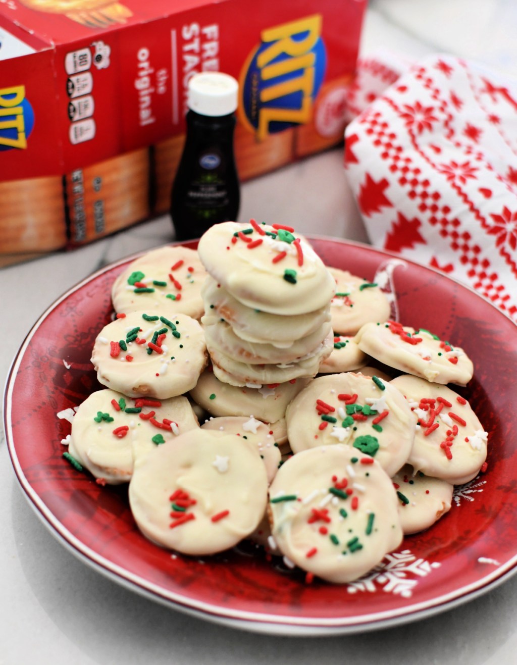 plate of festive ritz cookies