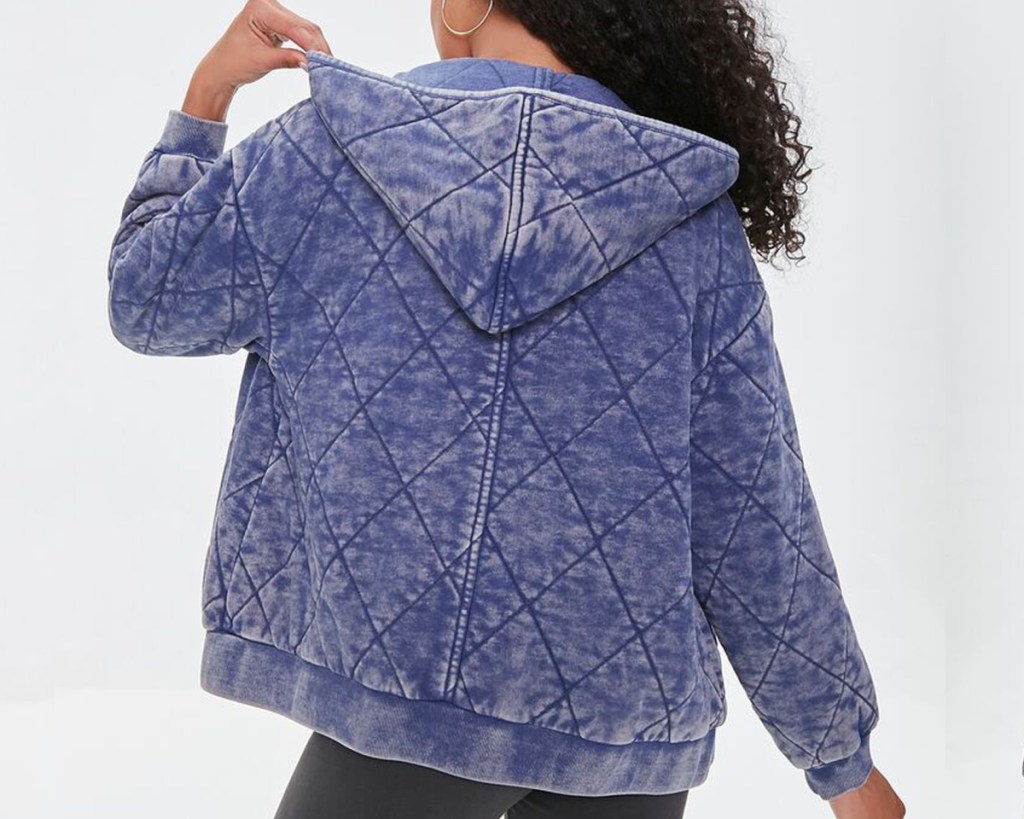 back of quilted hoodie in blue