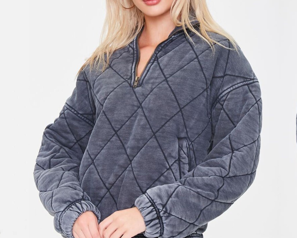 quilted pullover in charcoal