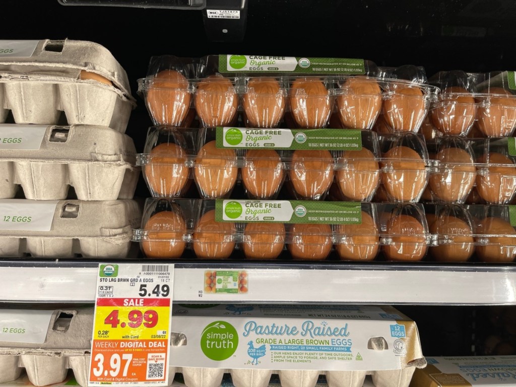 brown eggs in grocery store refrigerator