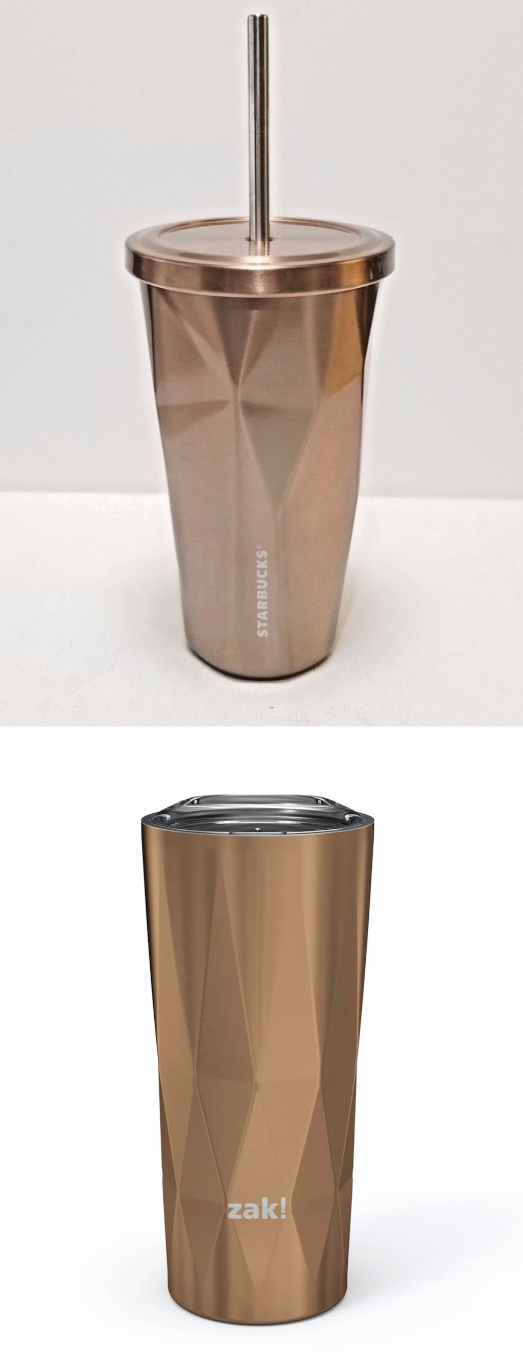 comparison of two gold metallic tumblers