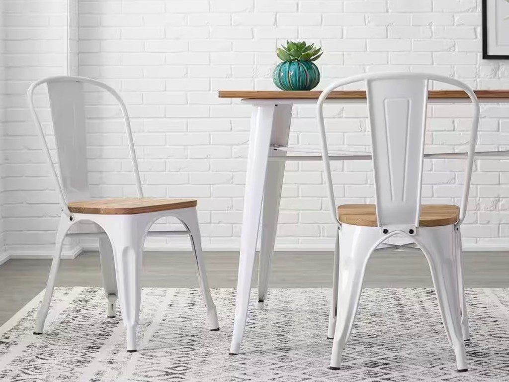 white metal dining chairs with matching table