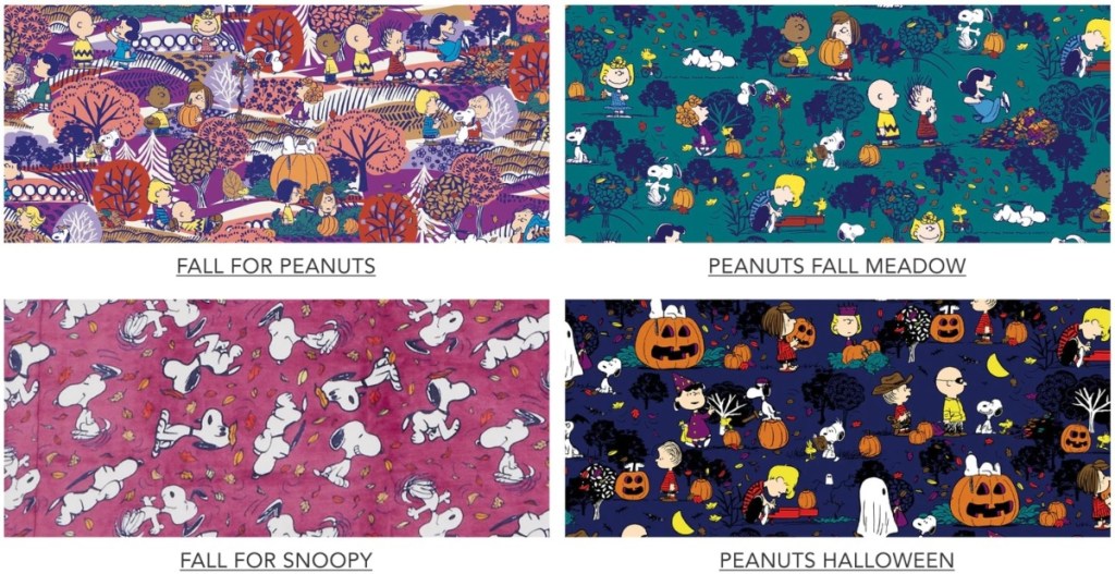4 different Vera Bradley patterns featuring the Peanuts gang