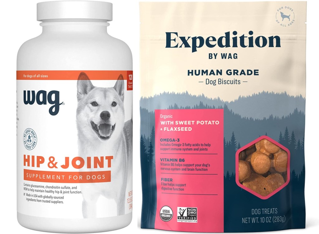 wag hip & joint and expedition human grade dog biscuits